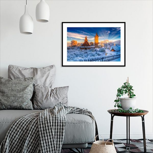 zimowy plakat na ścianę w salonie