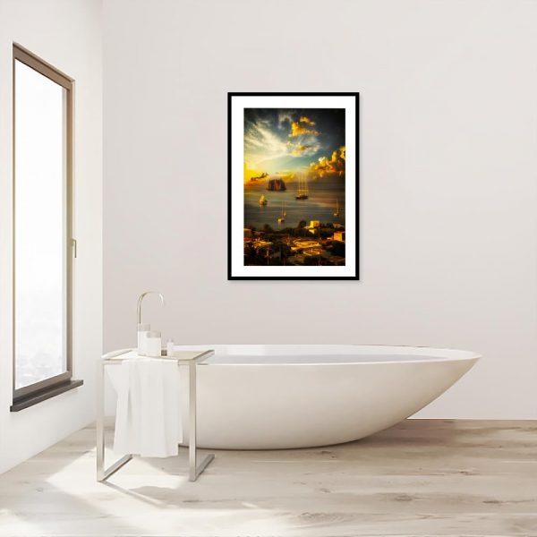 plakat z morskim motywem w łazience