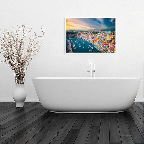 plakat z widokiem na miasto