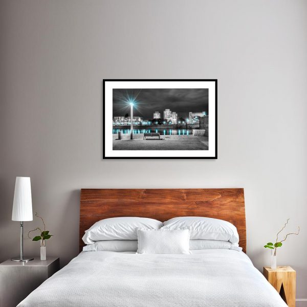 plakat z widokiem na miasto o zmierzchu na ścianę