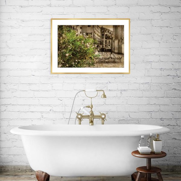 plakat widok na miasto w łazience