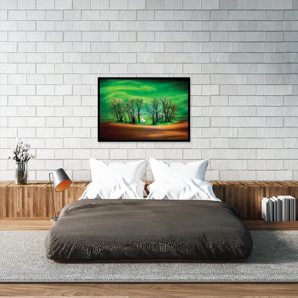 plakat z krajobrazem nad łóżko