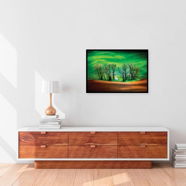 plakat wiejski widok nad komodę