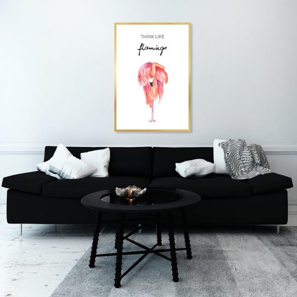 Plakat różowy z flamingiem
