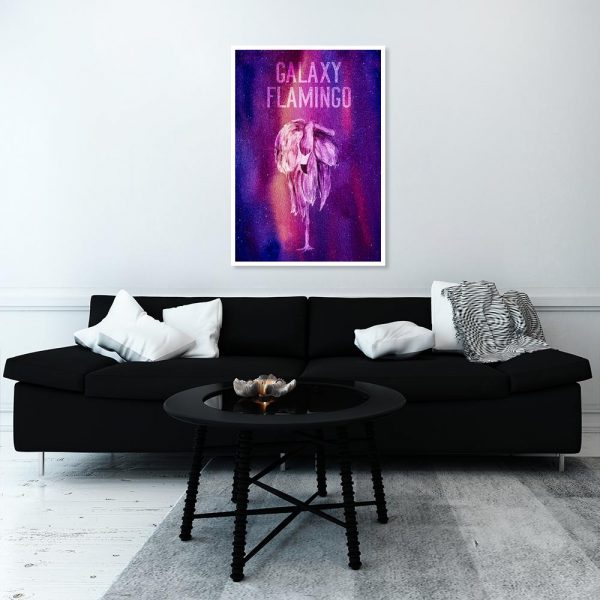 Plakat fioletowy z flamingiem