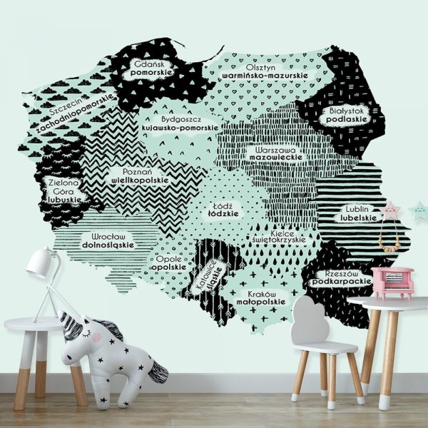 Miętowa fototapeta z mapą Polski