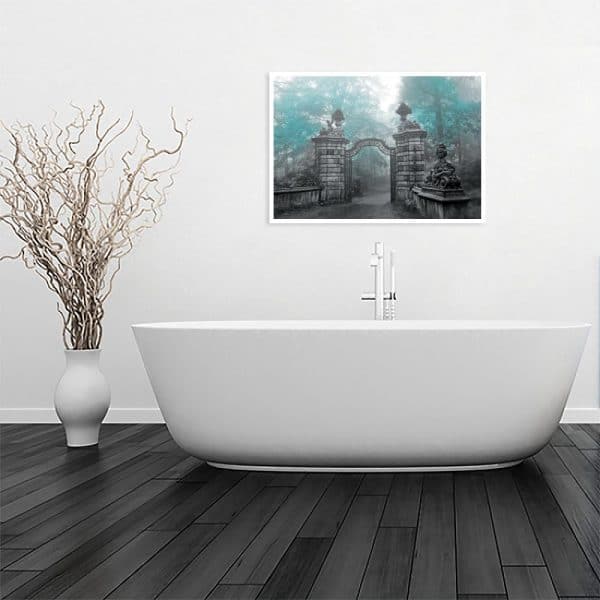 plakat z turkusowym lasem