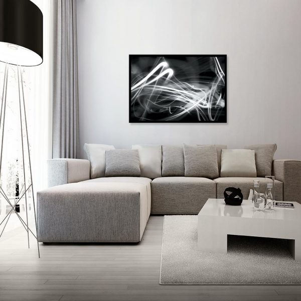 plakat z abstrakcją w salonie