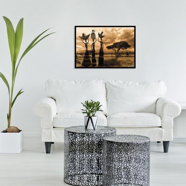 plakat z afrykańskim motywem w salonie