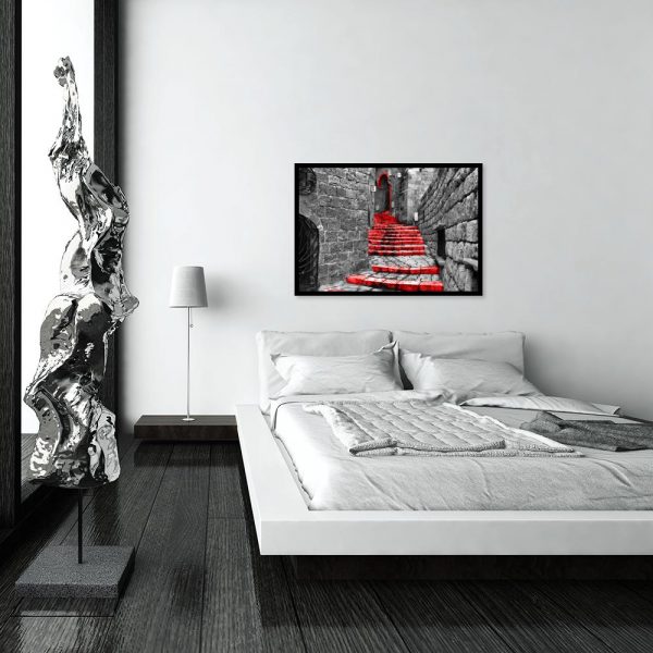 plakat z motywem schodów nad łóżko