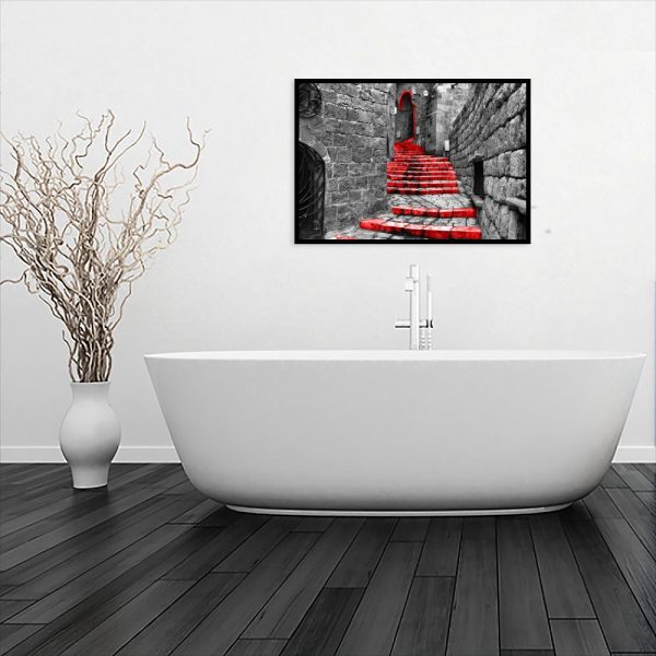 plakat z motywem schodów nad wannę