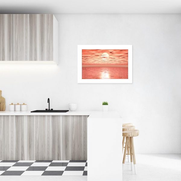 plakat z zachodem słońca w kuchni