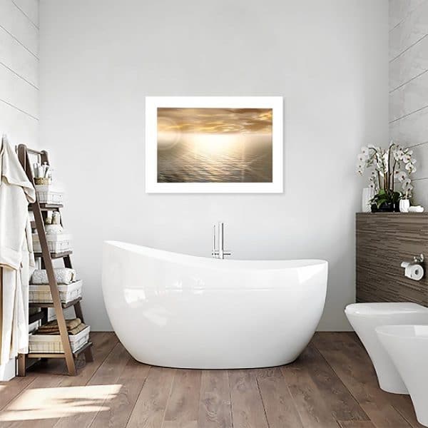 plakat z zachodem słońca nad jeziorem nad wannę