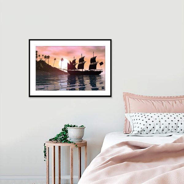 plakat z widokiem na morze w sypialni