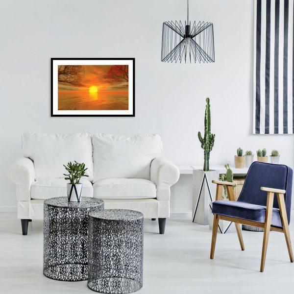 plakat z zachodem słońca nad kanapę