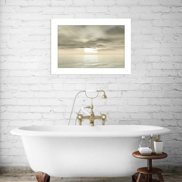 plakat z mroźnym wschodem słońca w łazience