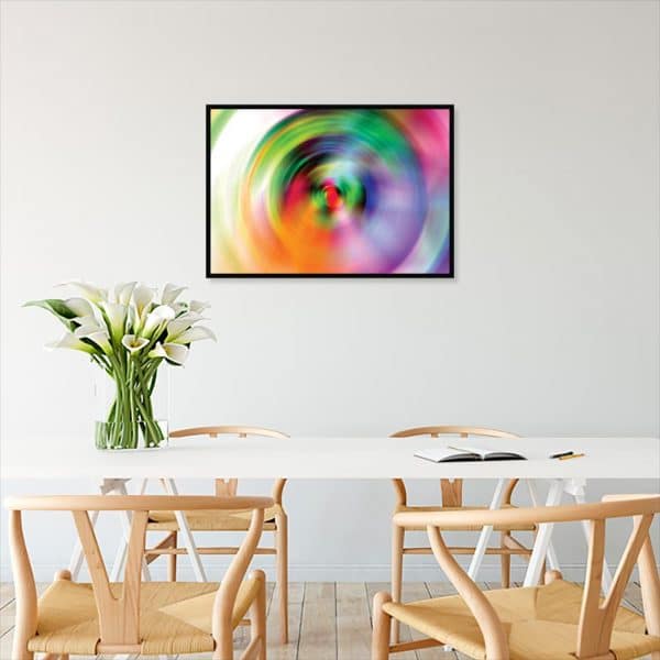 plakat z abstrakcją kolorową w jadalni