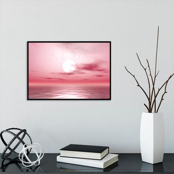 plakat z delikatnym zachodem słońca nad stolik