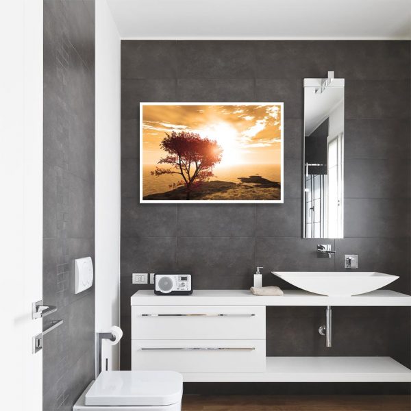 plakat z jesiennym widokiem w łazience