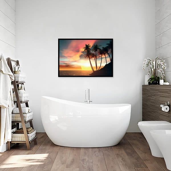 plakat morze i palmy nad wanną