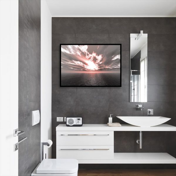 plakat z zachodem słońca w łazience