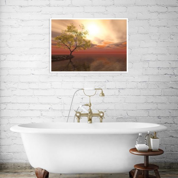 plakat z motywem drzewa w łazience