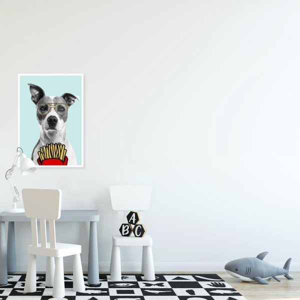 błękitny plakat z psem