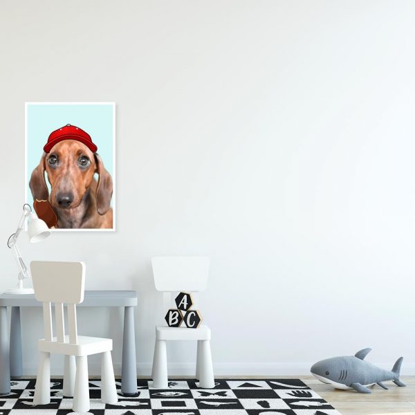 plakat z pieskiem w czapce i lodem na patyku