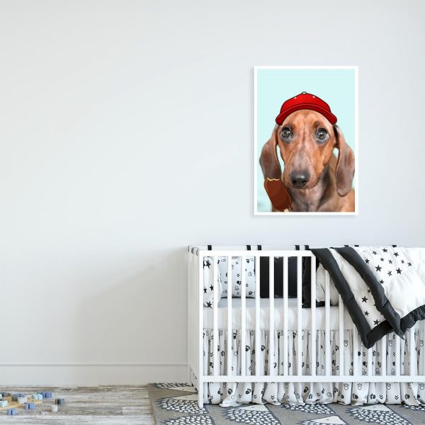 plakat z jamnikiem w czapce