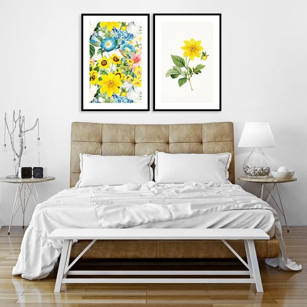 plakat dyptyk w kwiaty do sypialni
