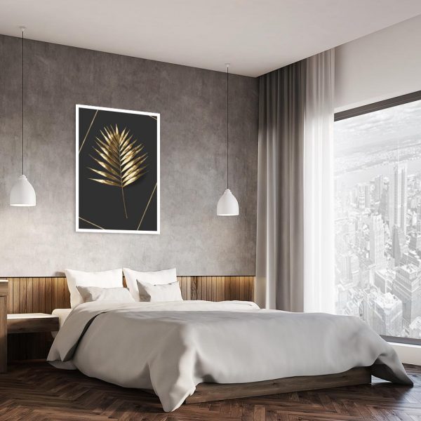 plakat z liściem palmy nad łóżko