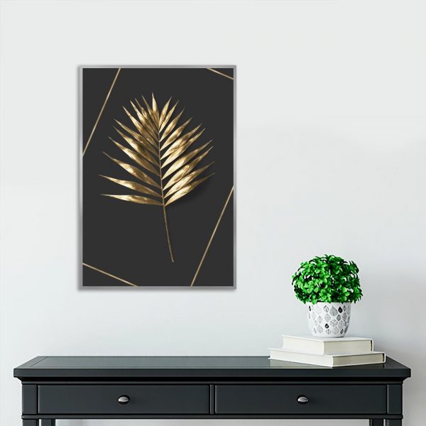 plakat złoty liść na czarnym tle