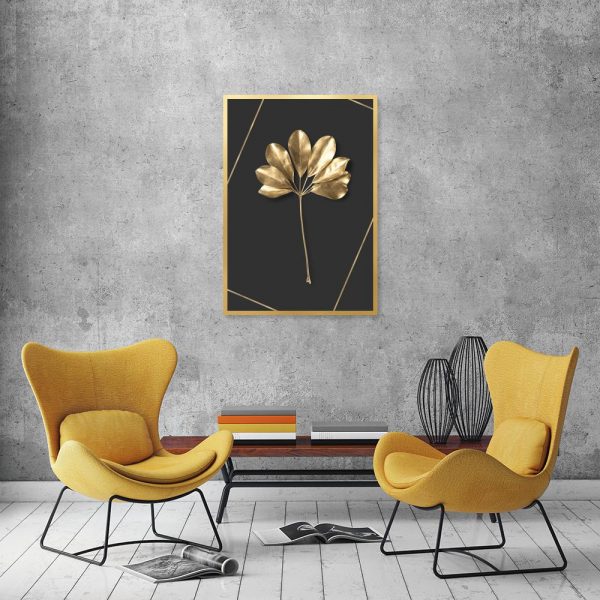 czarny plakat ze złotym motywem roślin