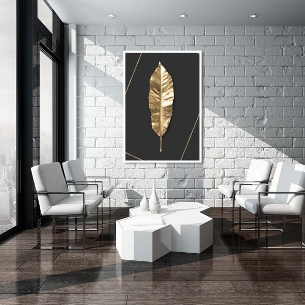 czarny plakat ze złotym liściem