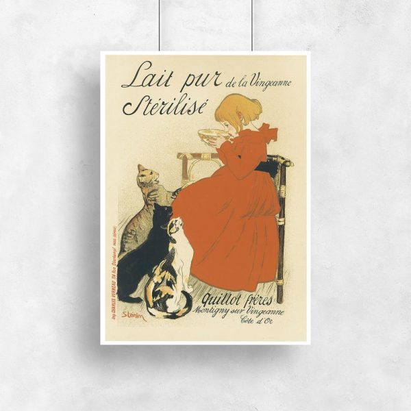 plakat retro z dziewczynką i kotami