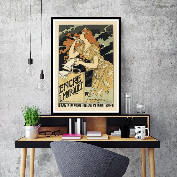 plakat z kobietą i harfą