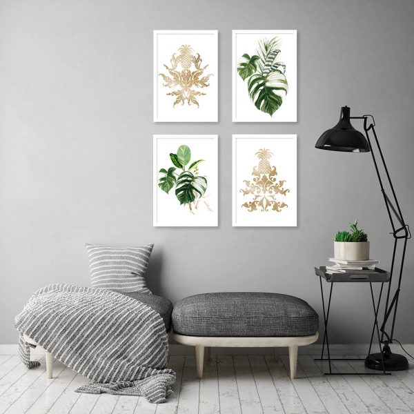 liście i złote wzory na plakacie