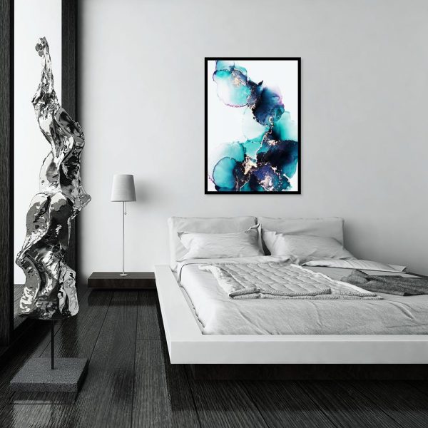 plakat granatowe turkusowe plamy