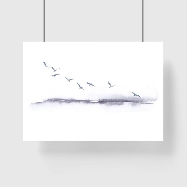 plakat czarno-biały krajobraz