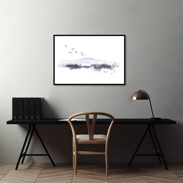 czarno-biały plakat z ptakami