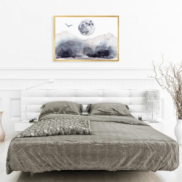 plakat krajobraz, góry, ptaki