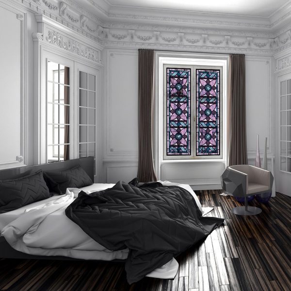 Naklejka witrażowa fioletowe kwiaty