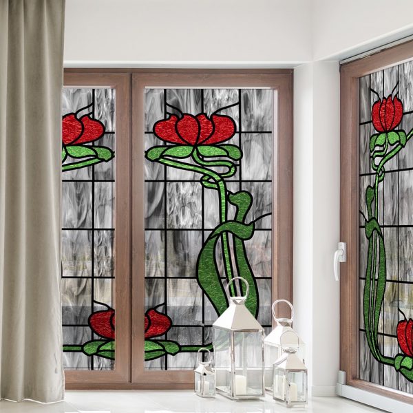 Witraż samoprzylepny kwiaty i łodygi