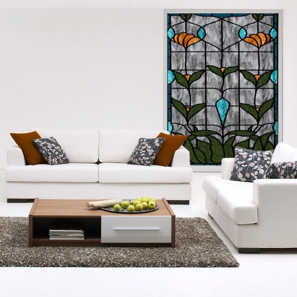 Witraż samoprzylepny z motywem kwiatów