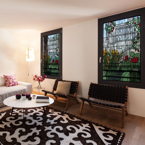 Naklejka z witrażem ogrodu