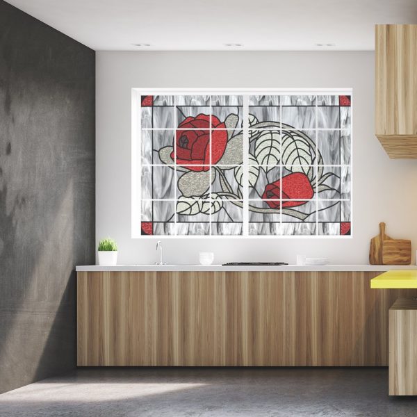 Folia witrażowa czerwone kwiaty