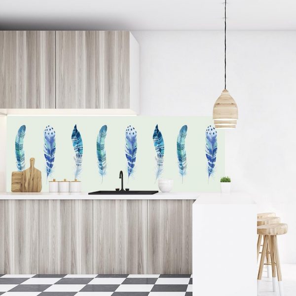 fototapeta do kuchni miętowa z piórkami