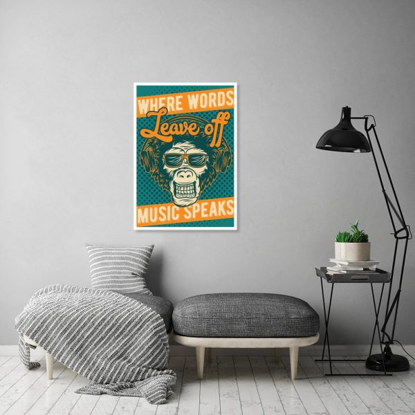 plakat turkusowy z małpą