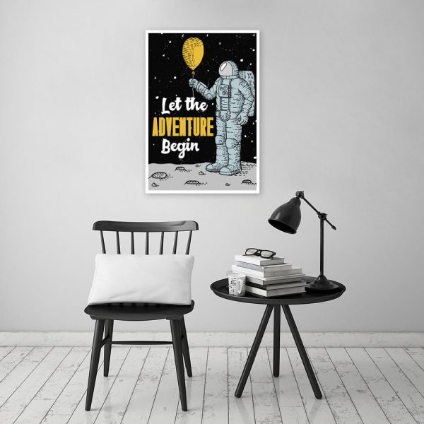 plakat astronauta z żółtym balonem