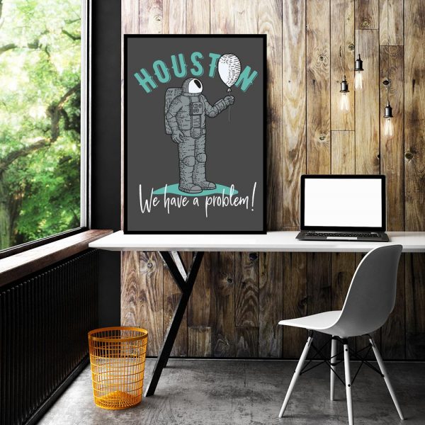 plakat szaro-miętowy z astronautom